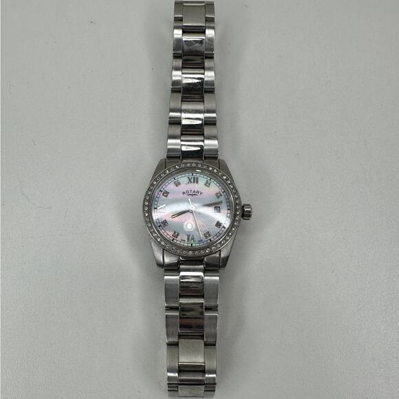 Rotary Havana Silver Diamond Bezel Pearl Face Quartz Watch - Picture 2 of 15